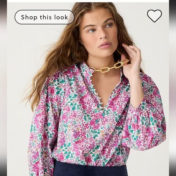 J CREW Liberty Floral Pink and Green Cotton Blouse NWT  XSMALL - Picture 3 of 16